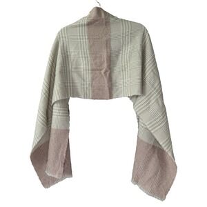 New INC Winter Beige Blush Pink Scarf Colorblock Plaid 68x17 Cozy Layers Cottage